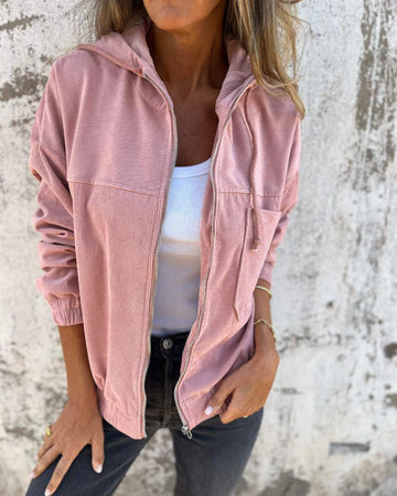 Sweat à capuche zippé en velours côtelé