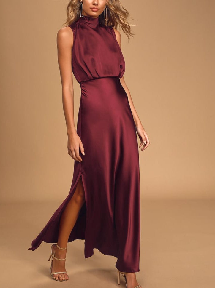 Soleia | Robe Maxi Drapée Sans Manches à Encolure Ronde
