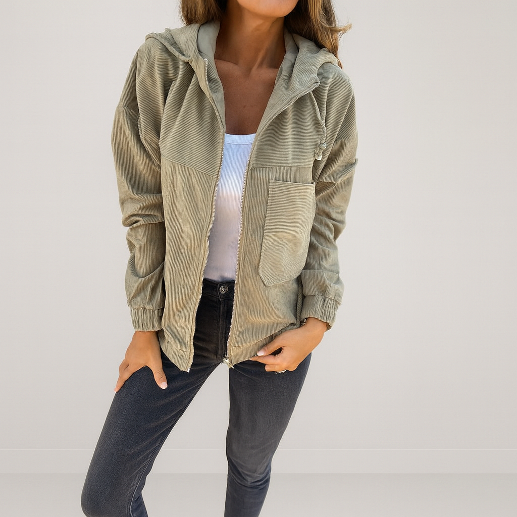 Sweat à capuche zippé en velours côtelé