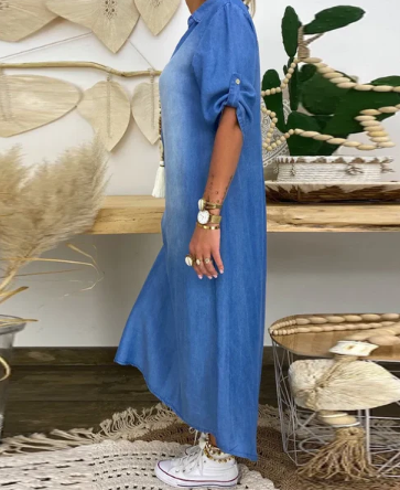 Robe longue effet jean avec fente sur le côté