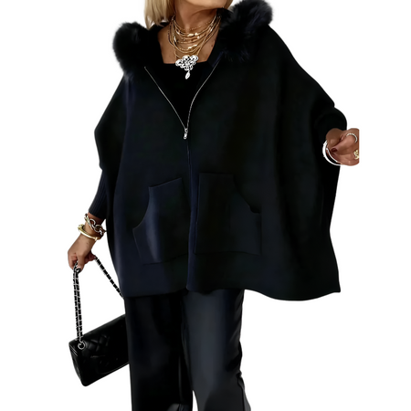 MAELIA | CAPE-PULL DOUILLET À CAPUCHE FOURRÉE