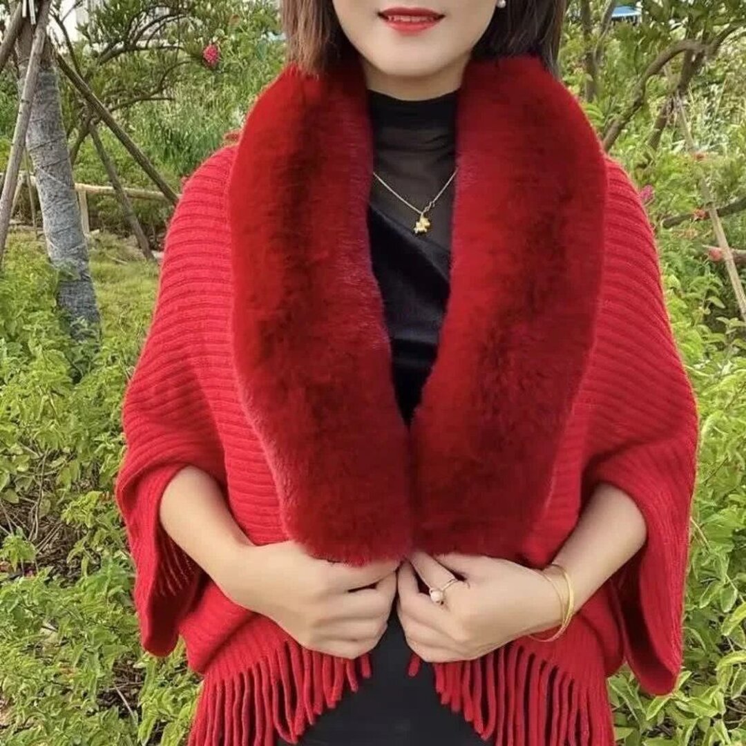 Poncho Femme Shmily Girl Tricoté Réversible - Cape Écharpe Chaude Élégante Printemps Automne